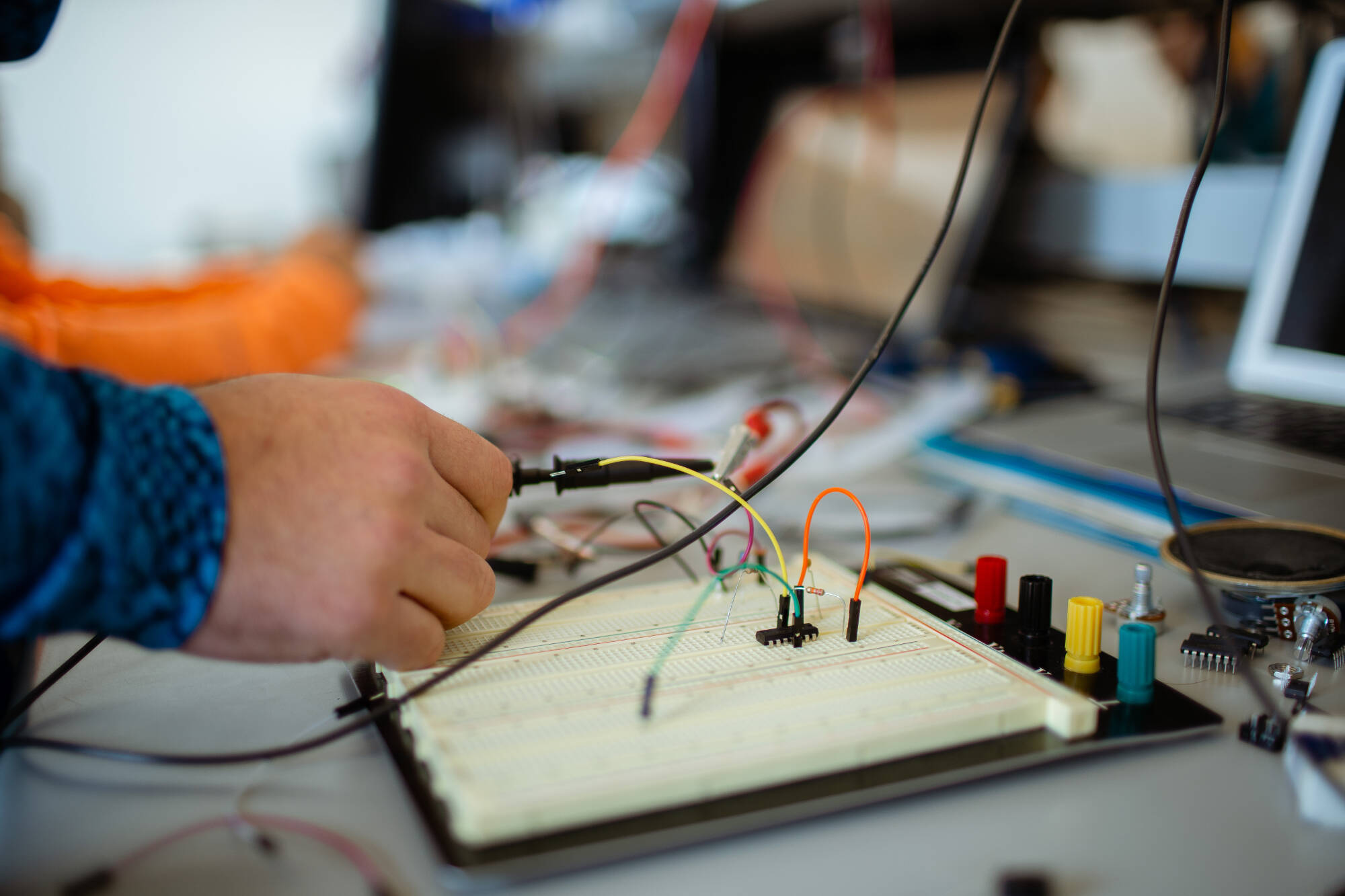 Students working on their circuit board